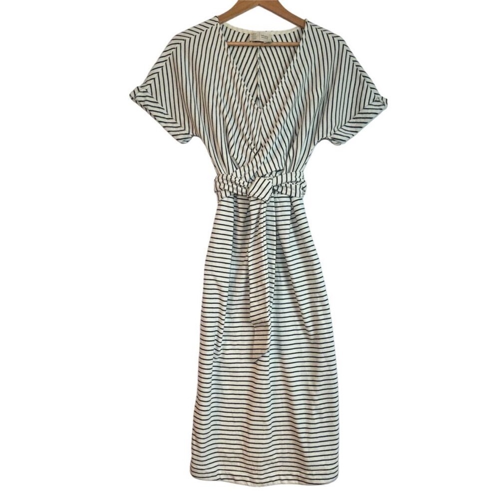 Anthropologie Saturday Sunday Striped Knit Midi Dress Small Womens Off White Nvy - Picture 2 of 14